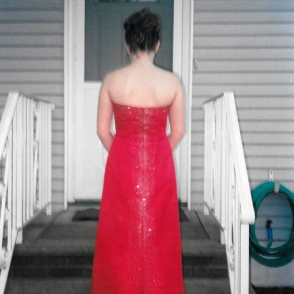 Red Rhinestoned Junior Prom Gown - Picture 2 of 15